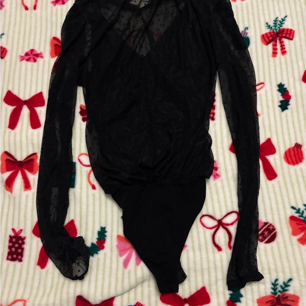 Free People Black Asymmetrical Long Sleeve Bodysuit